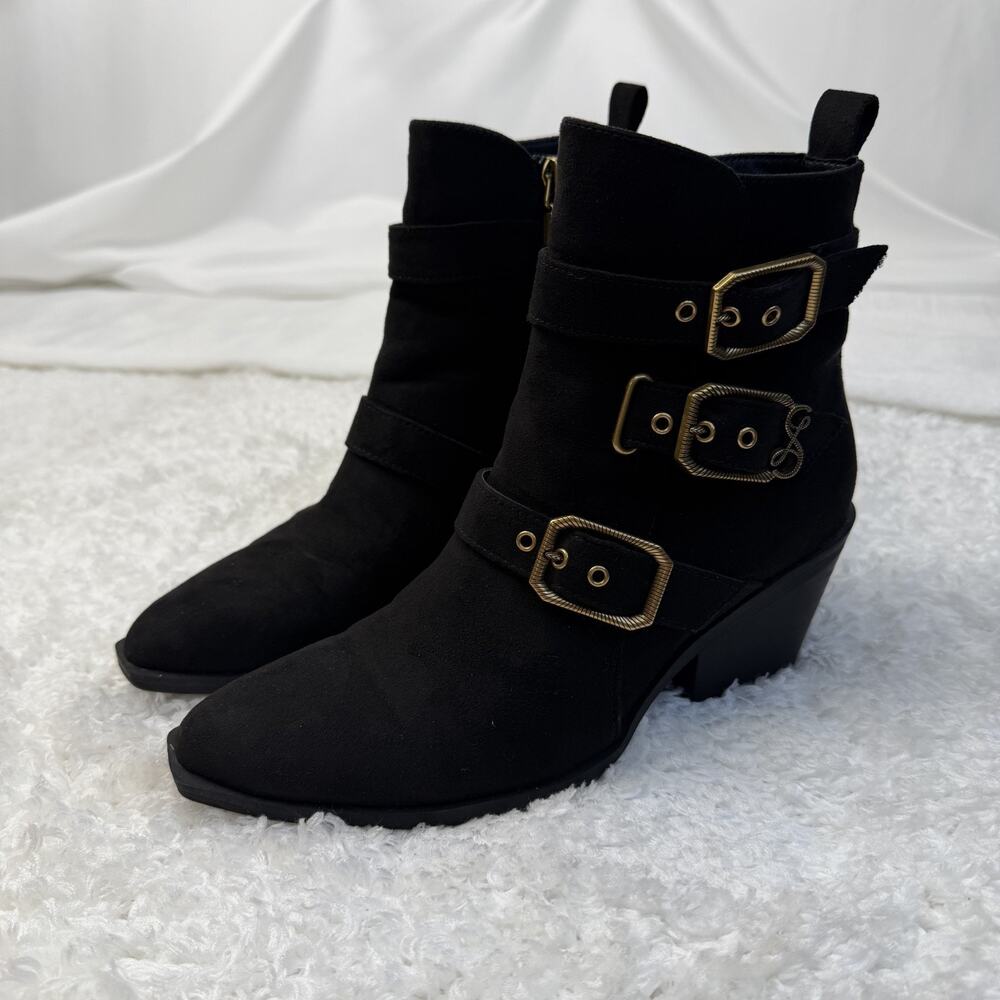 Sam and Libby Boots Gold Buckle And Black Suede Size 7.5 - Picture 2 of 10